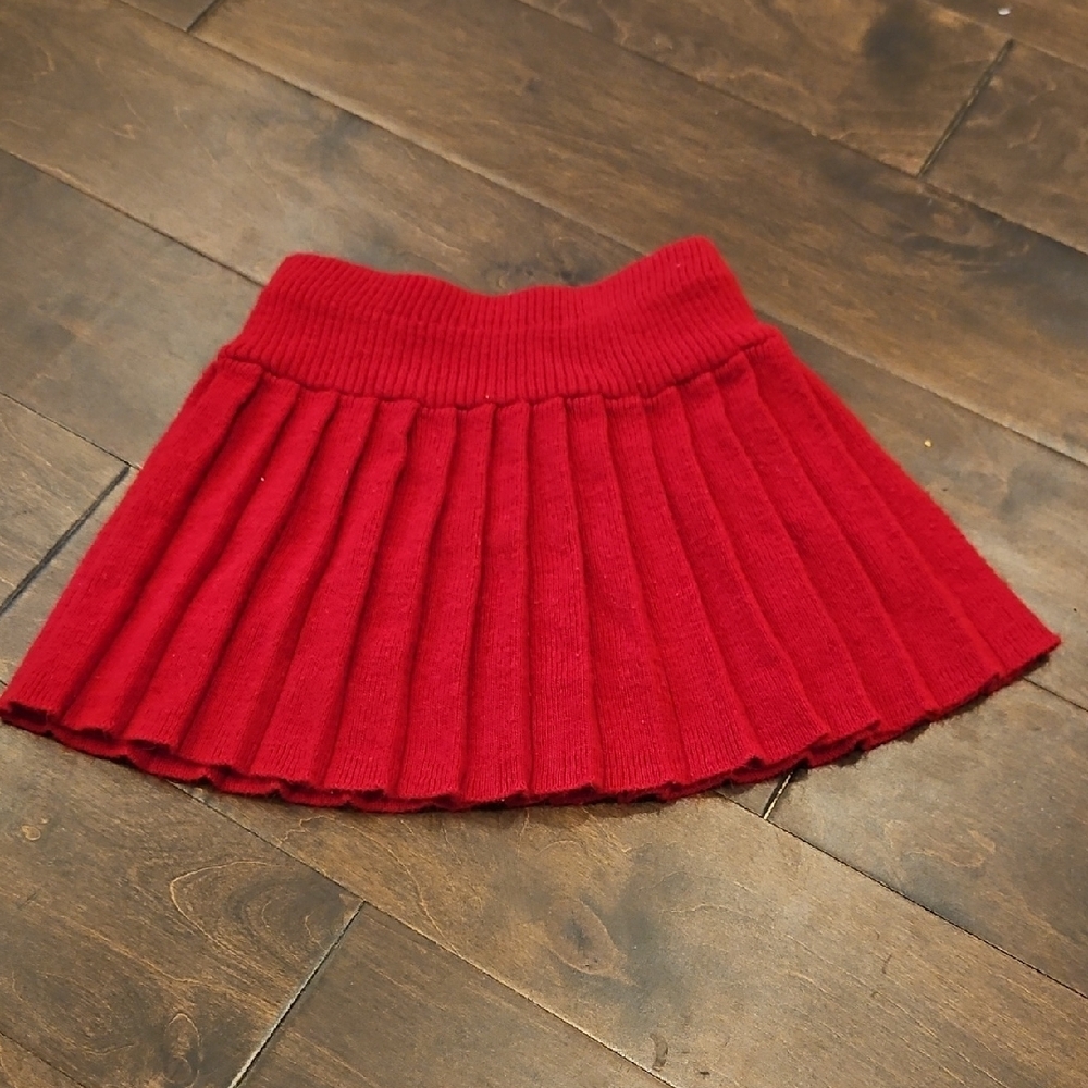 Red Mini Skater Skirt with Pleats